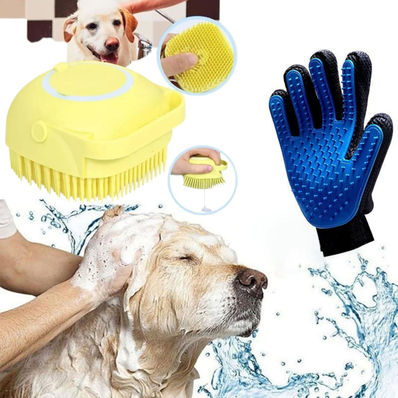 Kit Luva Tira Pelos + Escova Pet Silicone com Dispenser