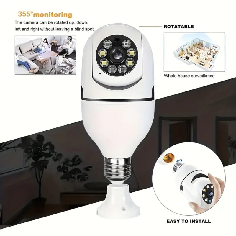 KIT 2 HD 1080P 360° Câmera lâmpada inteligente Rotação Auto Tracking Wifi -DA1404